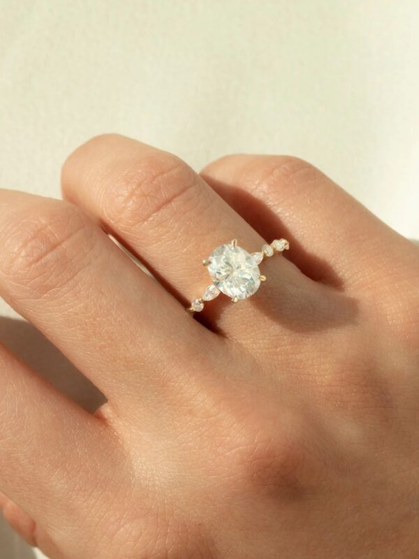 Oval Moissanite Ring With Accent Stones