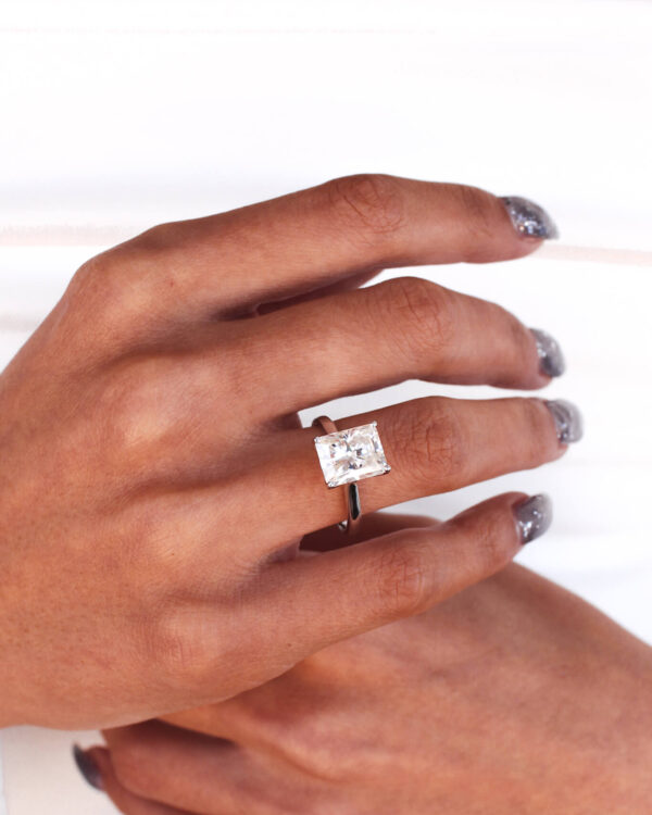 Radiant Moissanite Ring With Floral Basket