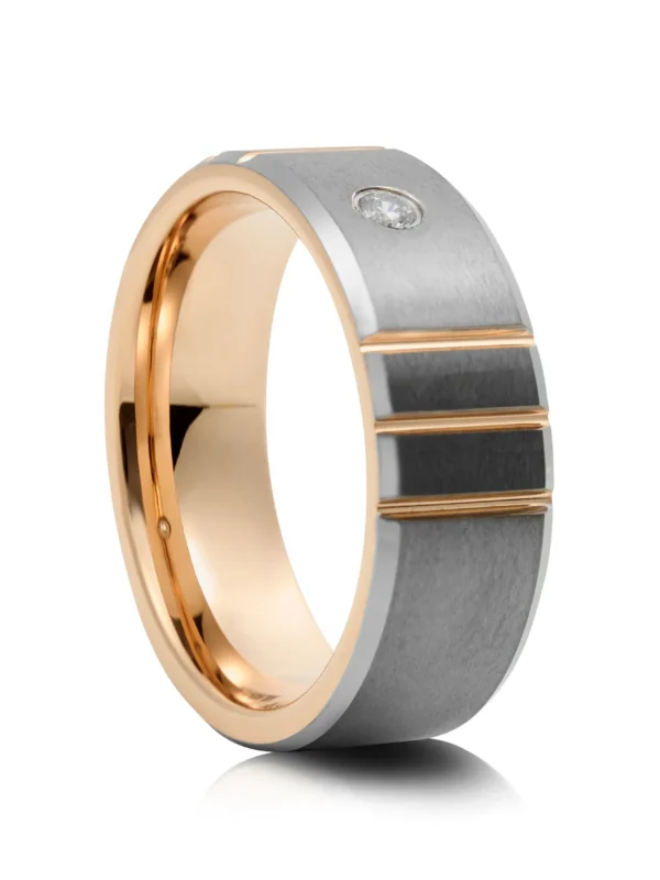 Rose Gold Groove Tungsten Ring