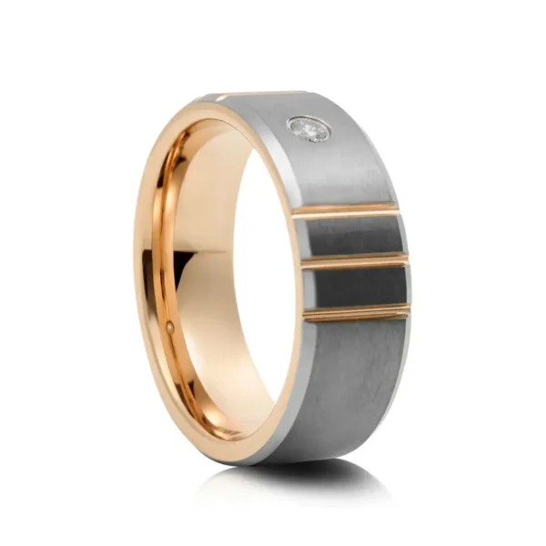 Rose Gold Groove Tungsten Ring