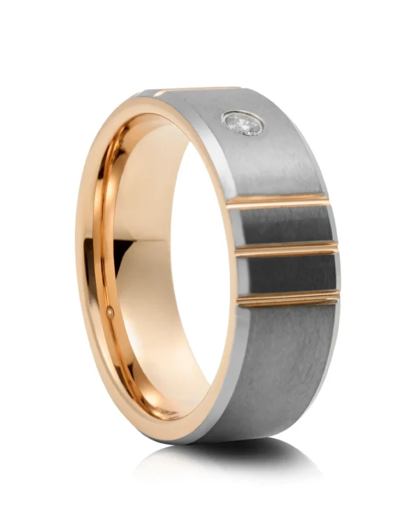 Rose Gold Groove Tungsten Ring