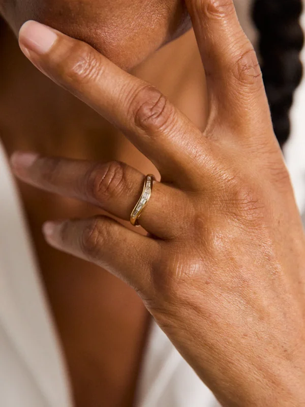 Tapered Baguette Curved Lab Diamond Wedding Ring