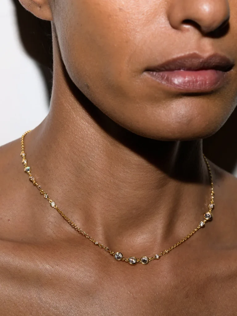 9ct Gold Graduated Bezel Moissanite Necklace