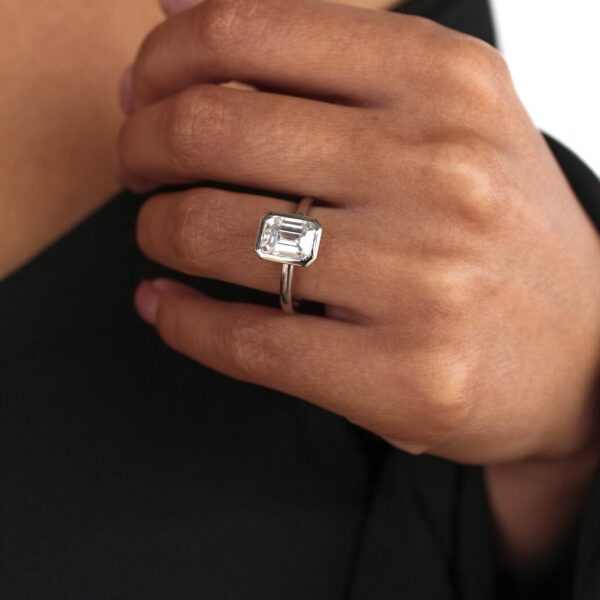 3ct Bezel Set Emerald Cut Lab Diamond Engagement Ring