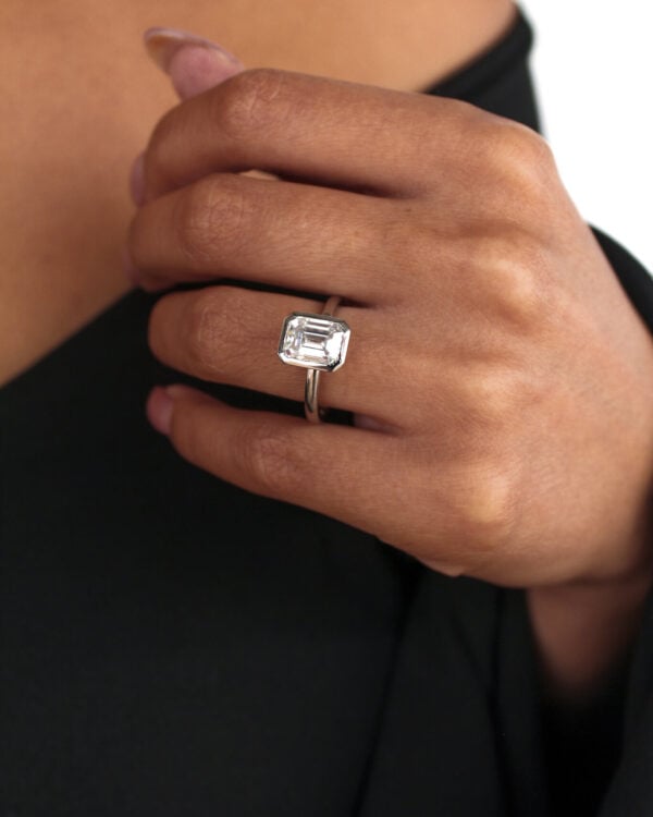 3ct Bezel Set Emerald Cut Lab Diamond Engagement Ring