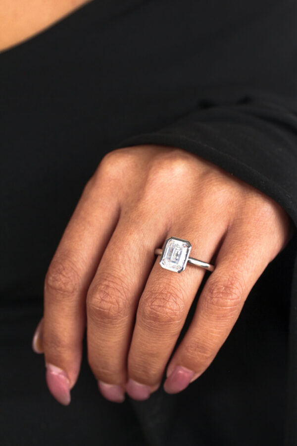 3ct Bezel Set Emerald Cut Lab Diamond Engagement Ring South Africa