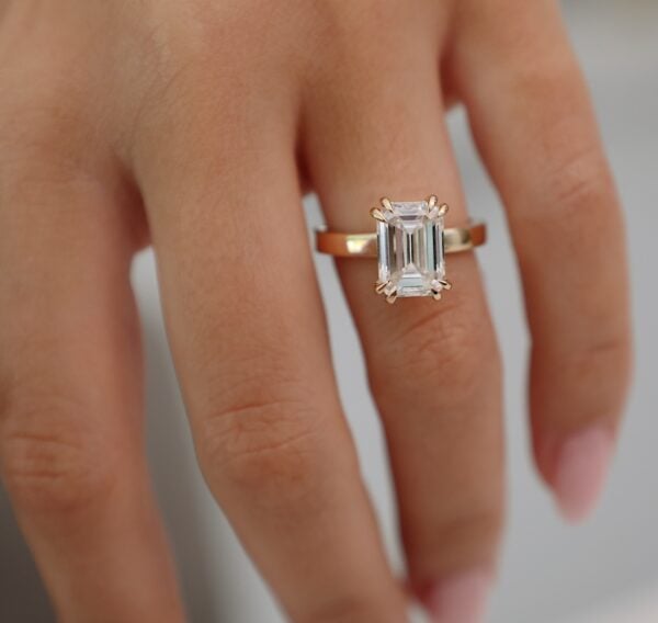 3ct Emerald Cut Double Claw Engagement Ring Moissanite By Design