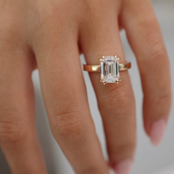 3ct Emerald Cut Double Claw Engagement Ring Moissanite By Design