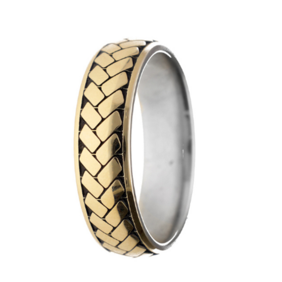 Herringbone Style Mens Wedding Ring in 9ct Gold And Argentium Silver