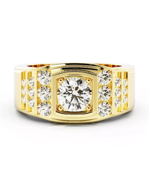 Mens Round Moissanite Signet Ring