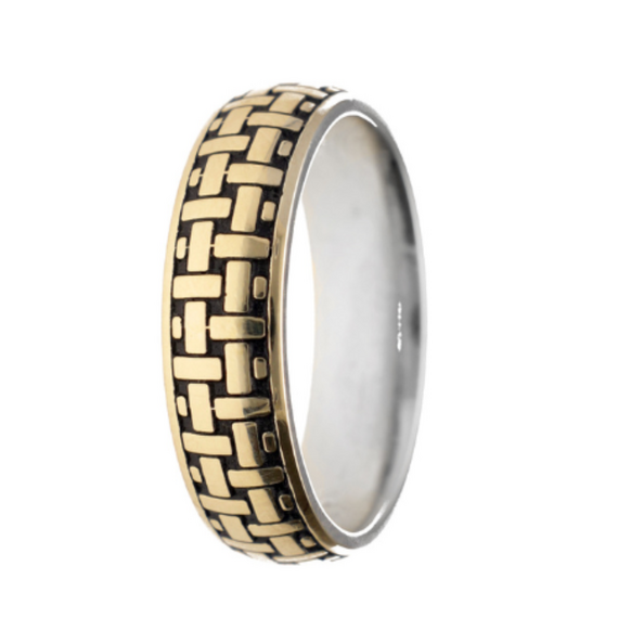 Basket Weave Mens Wedding Ring in 9ct Gold And Argentium Silver