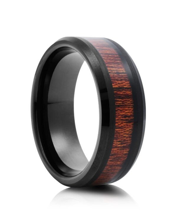 Black Plated Cherry Wood Tungsten Wedding Ring