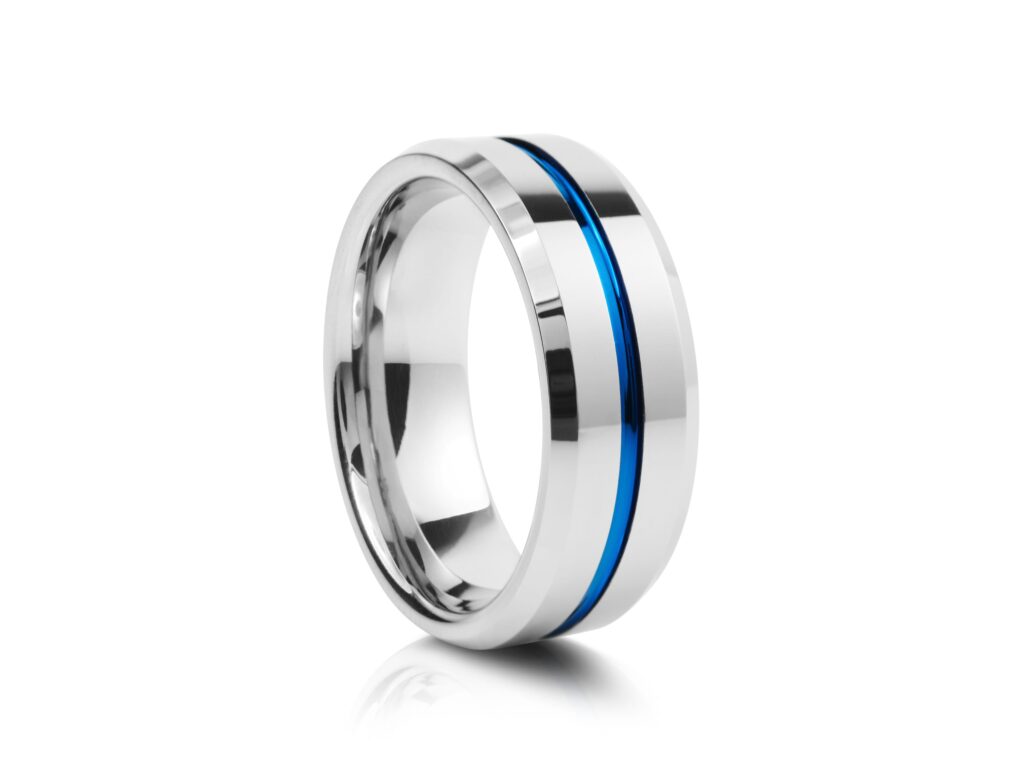 8mm Blue Plated Polished Tungsten Wedding Ring