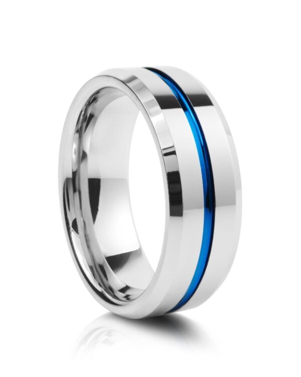 Blue Plated Polished Tungsten Wedding Ring