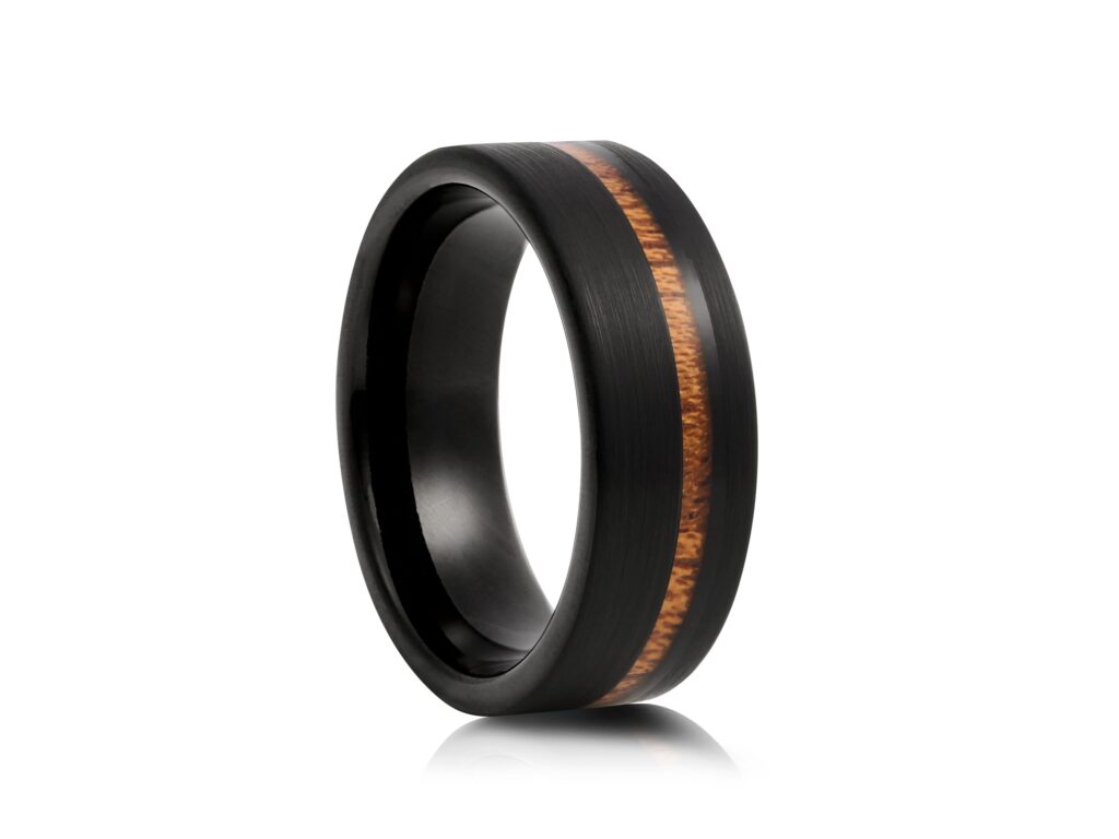 8mm Cherry Wood Matt Black Tungsten Wedding Ring