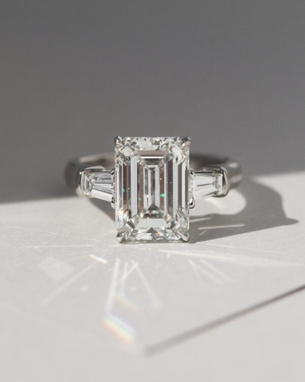 Emerald and Tapered Baguettes Engagement Ring