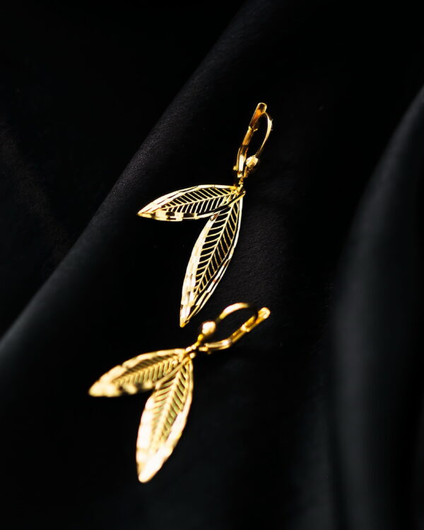 Gold Feather Drop Earrings