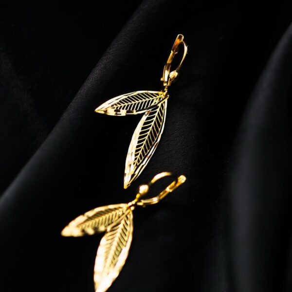 Gold Feather Drop Earrings
