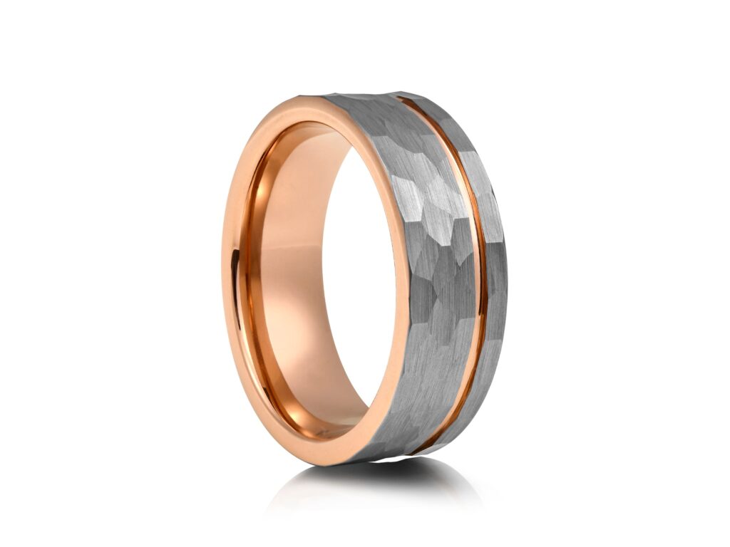 8mm Hammered Rose Gold Plated Tungsten Wedding Ring