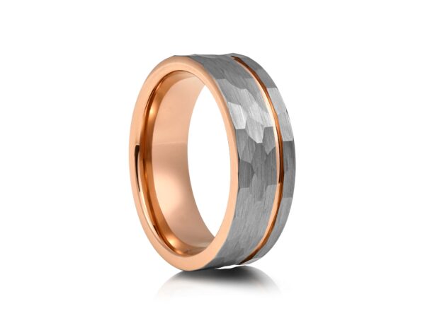 Hammered Rose Gold Plated Tungsten Wedding Ring