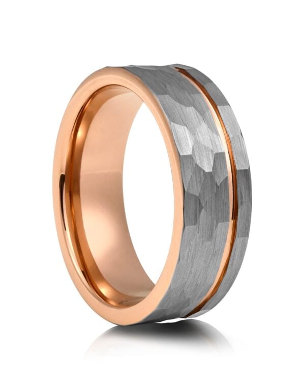 Hammered Rose Gold Plated Tungsten Wedding Ring