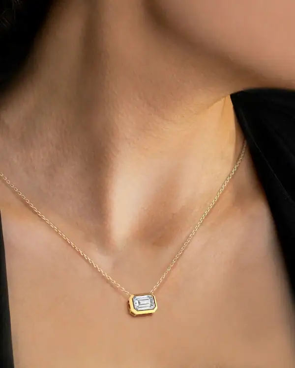 Emerald Cut Bezel Pendant Necklace