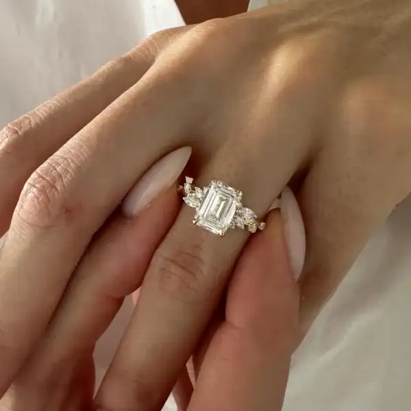 3ct Emerald and Marquise Cluster Engagement Ring - Moissanite Or Lab Diamond - Image 2