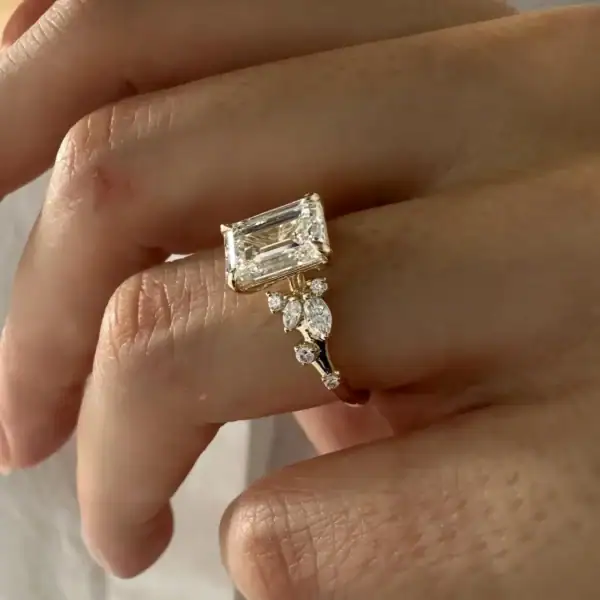 Emerald and Marquise Cluster Engagement Ring South Africa Moissanite By Design