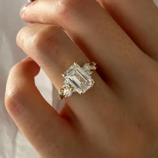 Emerald and Marquise Cluster Engagement Ring South Africa Moissanite By Design