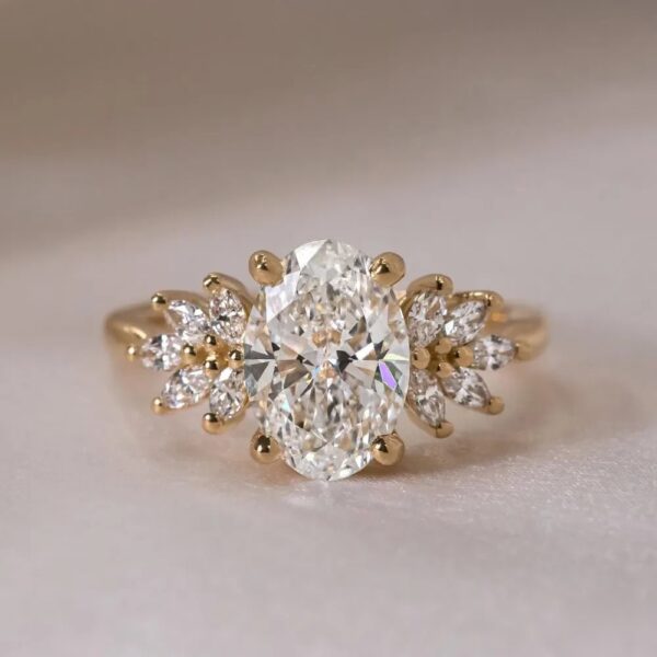 Oval and Marquise Cluster Engagement Ring - Moissanite or Lab Diamond - Image 3