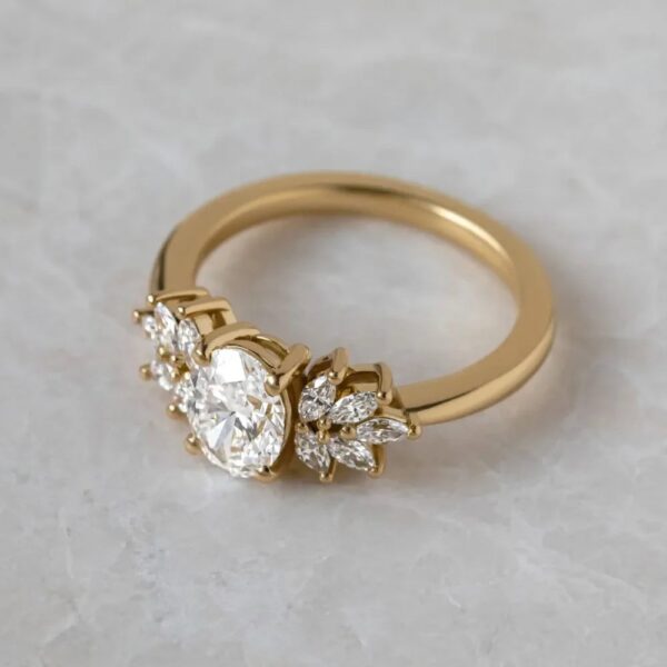 Moissanite By Design Oval and marquise Cluster Engagement RIng South Africa yellow gold