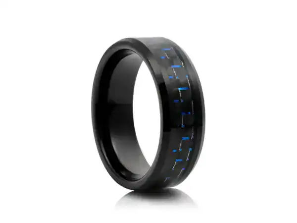 Black Tungsten Ring with Blue Pattern