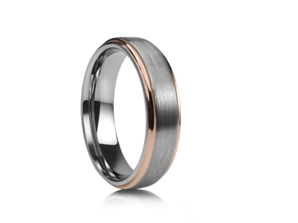 Silver Brushed With Rose Gold Edges Tungsten Ring