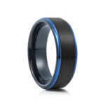 Black Brushed Tungsten Ring With Blue Edges