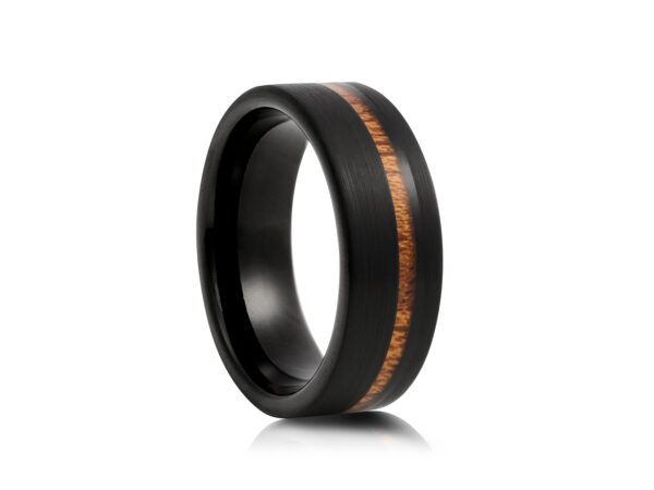 Matte Black With Cherry Wood Inlay Tungsten Ring