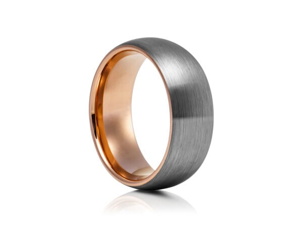 Silver Brushed Tungsten With Rose Gold Inner Ring