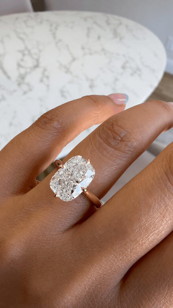 3ct Elongated Cushion Cut Solitaire NSEW Engagement Ring South Africa Moissanite By Design