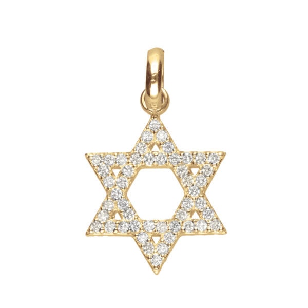9k Yellow Gold Star of David Diamond Pendant (0.24ct)
