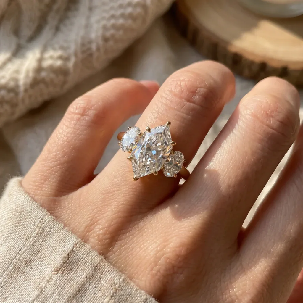 Dutch Marquise Oval Trilogy Engagement Ring | Moissanite or Lab Diamond