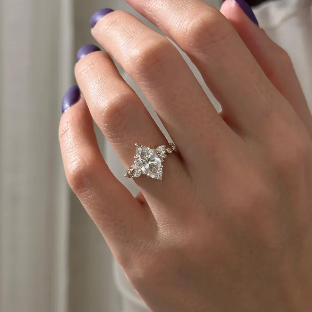 3ct Marquise and Round Cluster Engagement Ring - Moissanite Or Lab Diamond