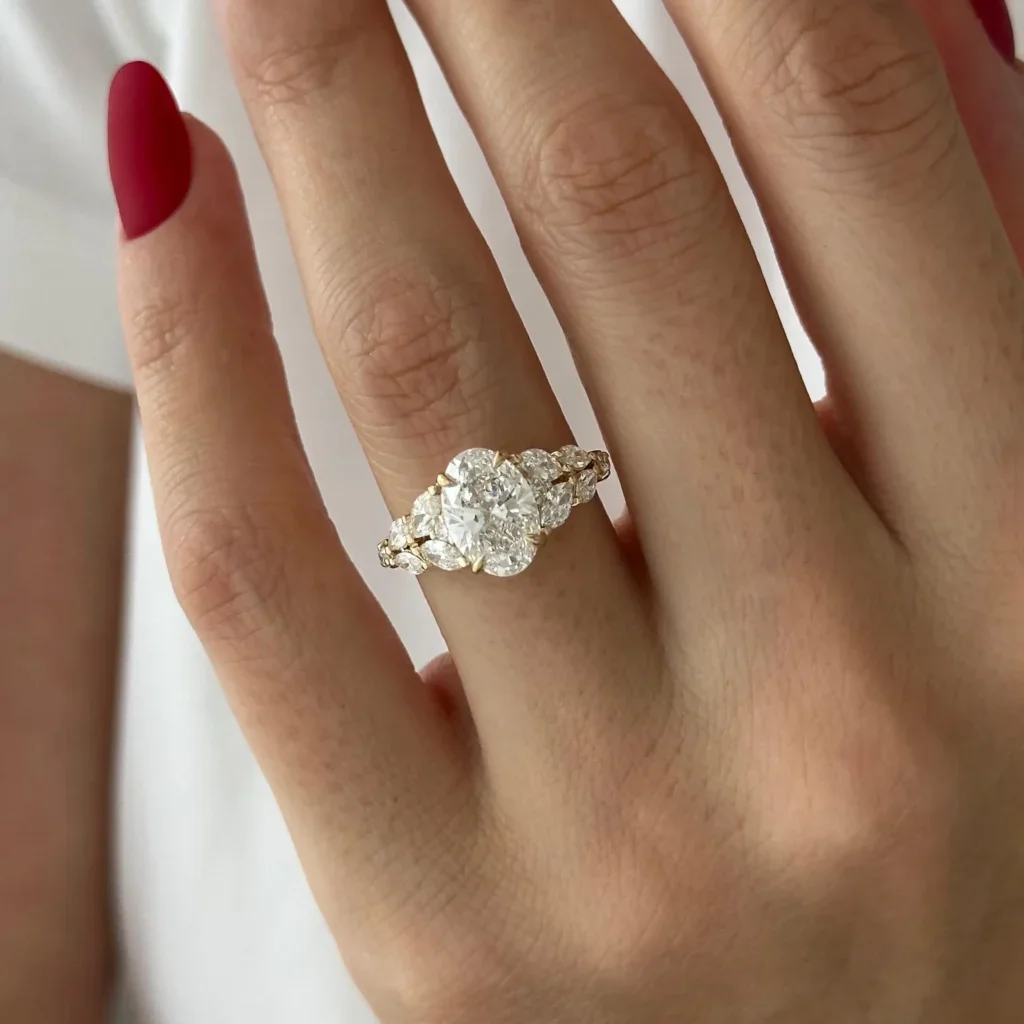 3ct Oval and Marquise Cluster Engagement Ring - Moissanite Or Lab Diamond