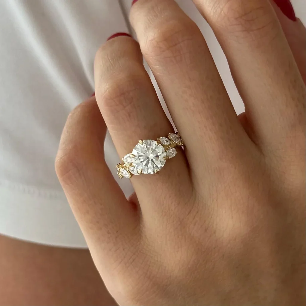 3ct Round and Marquise Cluster Engagement Ring - Moissanite Or Lab Diamond