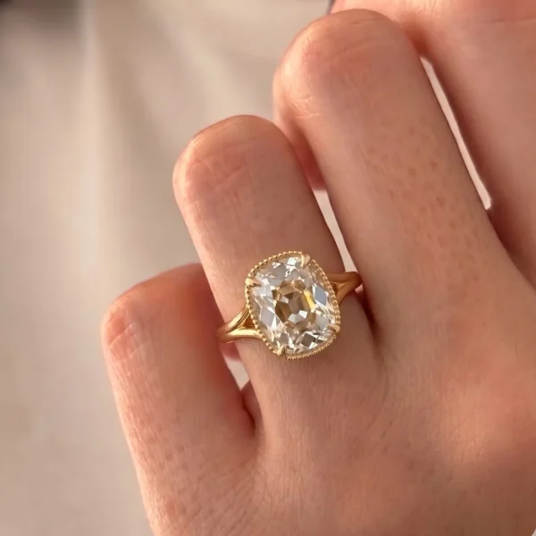 Taylor Swift Inspired 4ct Old Mine Cushion Bezel Engagement Ring